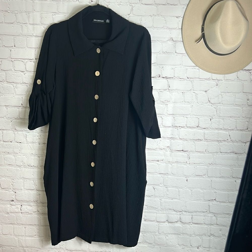 Nina Leonard Women's Nina Leonard Shift Shirt Black Button Dress Size x large